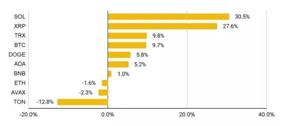 Отчет: Solana и XRP возглавили ралли рынка в июле
